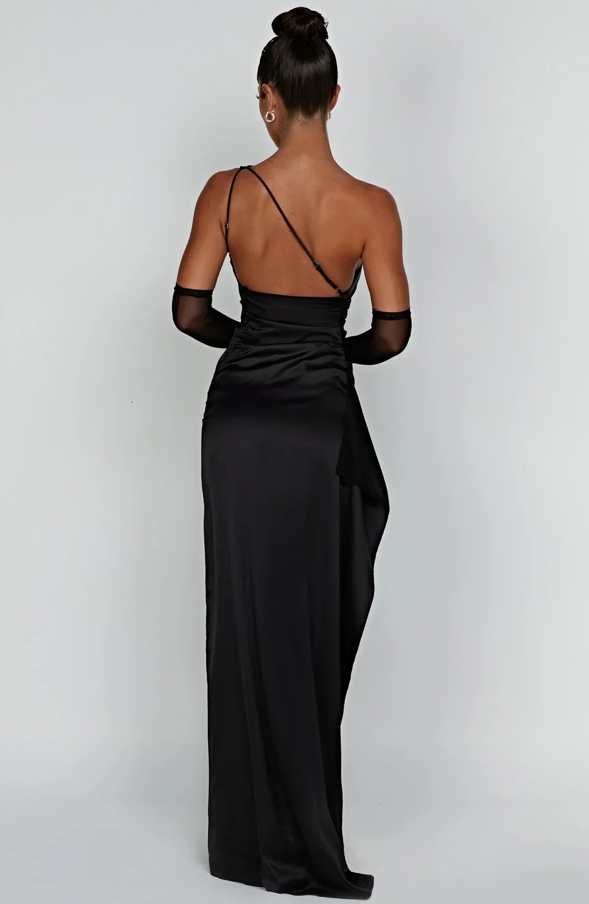 Women One Shoulder Pleated Satin Maxi Dress Slit Formal Gown - Image 25