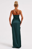 Women One Shoulder Pleated Satin Maxi Dress Slit Formal Gown - Image 57