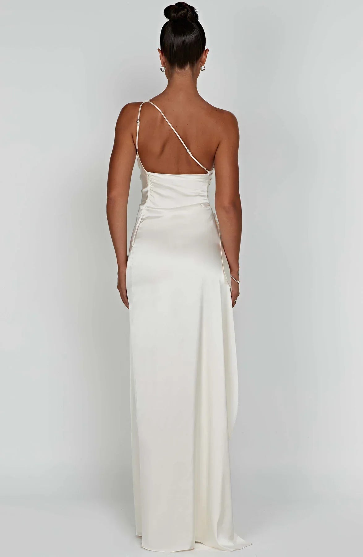 Women One Shoulder Pleated Satin Maxi Dress Slit Formal Gown - Image 35