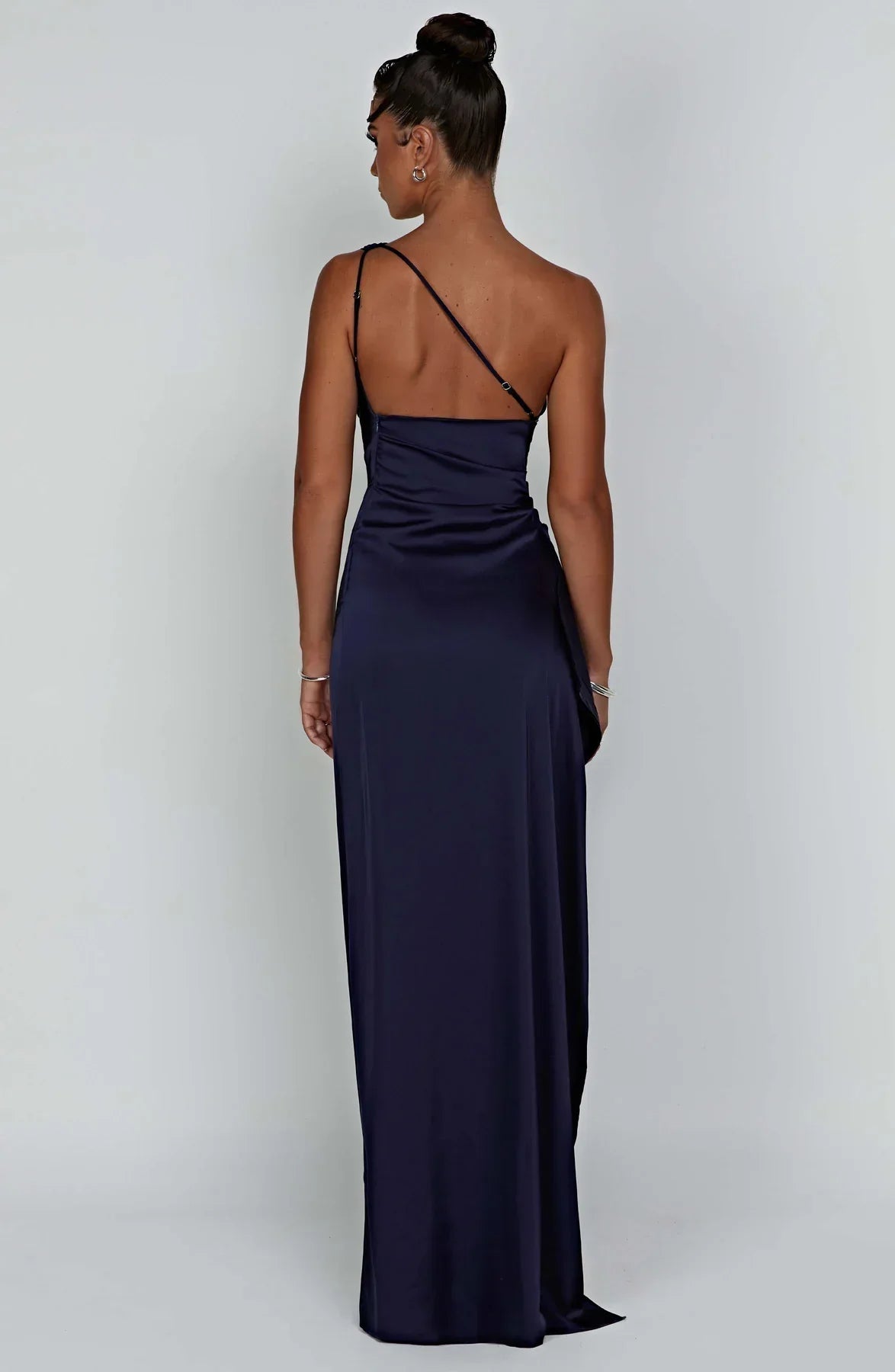Women One Shoulder Pleated Satin Maxi Dress Slit Formal Gown - Image 21