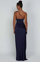 Women One Shoulder Pleated Satin Maxi Dress Slit Formal Gown - Image 21