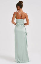 Women One Shoulder Pleated Satin Maxi Dress Slit Formal Gown - Image 49