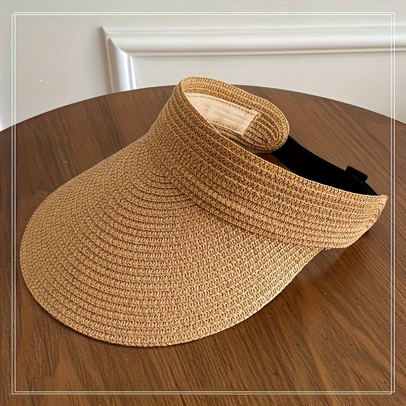 Women Woven Straw Wide Brim Sun Visor Hat