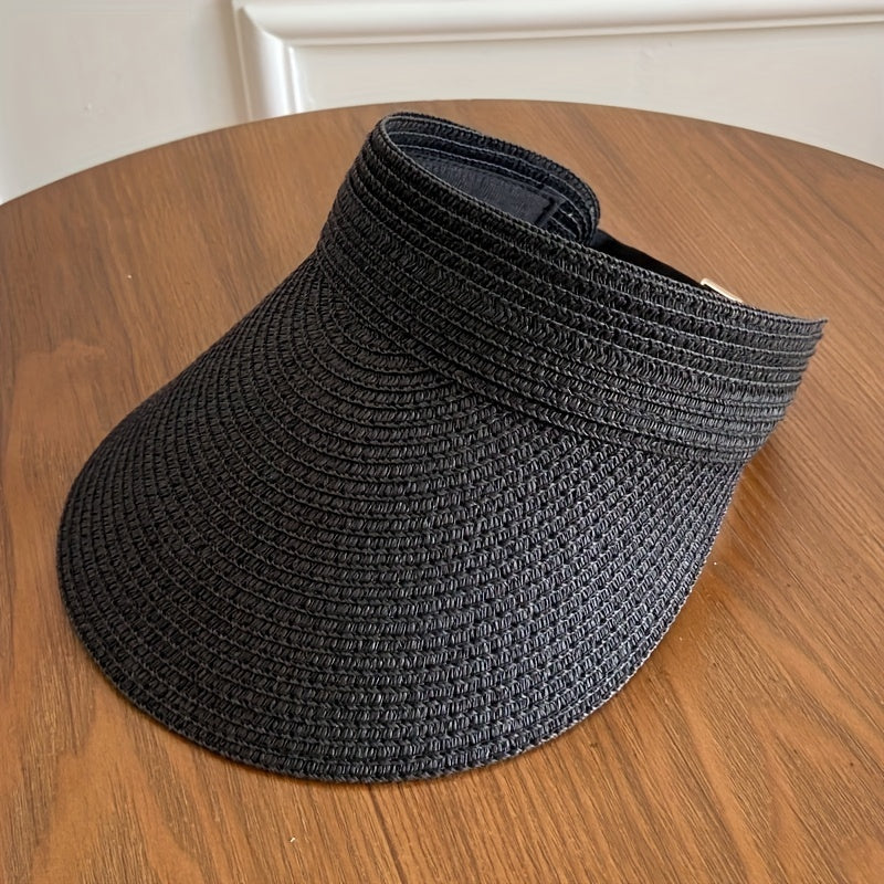 Women Woven Straw Wide Brim Sun Visor Hat - Image 7