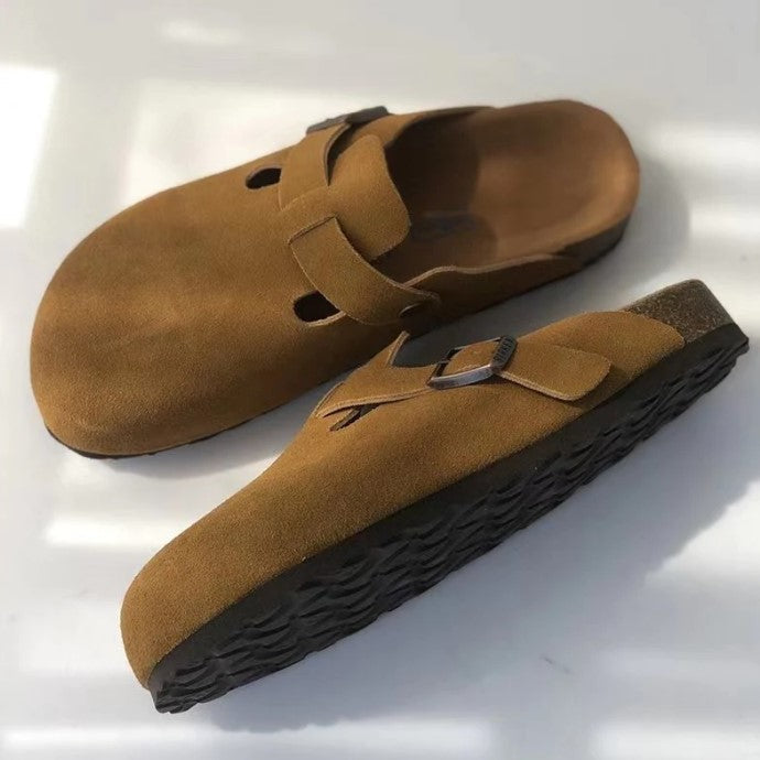 Unisex Leather Boston Style Clogs Slip-On Closed Toe Sandals