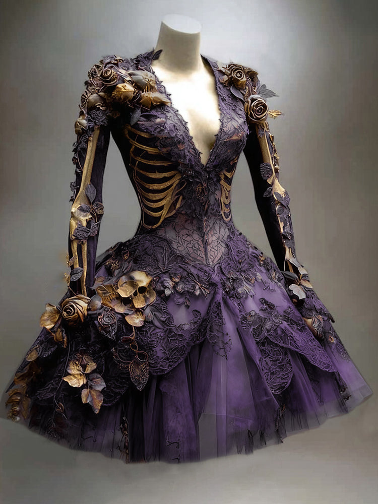 Women's Vintage Long Sleeve Mini Dress | Halloween - Image 6