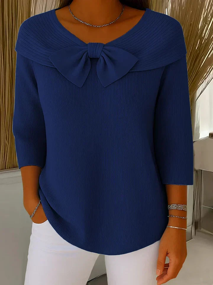 Women Bow Fitted Knit Sweater - Image 5