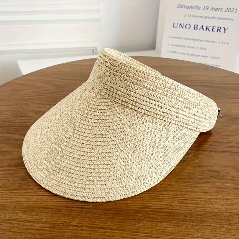 Women Woven Straw Wide Brim Sun Visor Hat - Image 9