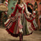 Vintage Striped Maxi Dress with Sweetheart V-Neck and Bell Sleeves