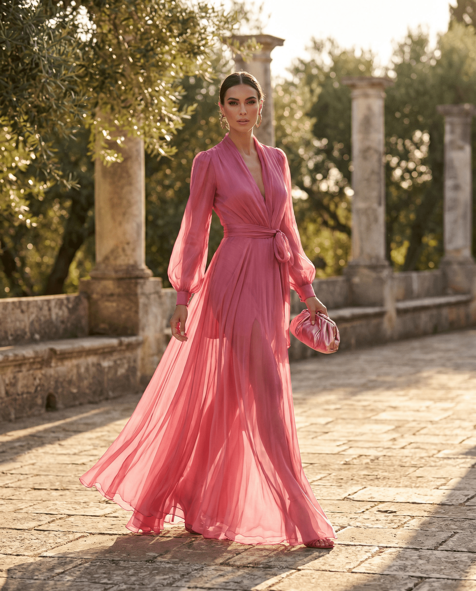 Women Chiffon Maxi Dress Belted Formal Wedding Guest - Image 5