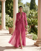 Women Chiffon Maxi Dress Belted Formal Wedding Guest - Image 4