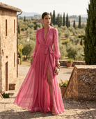 Women Chiffon Maxi Dress Belted Formal Wedding Guest - Image 3