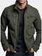 Washed Cotton Twill Zip Jacket with Stand Collar