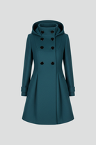 Women's Hooded Double Button Fit and Flare Coat