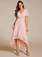 Women Wrap V-Neck Tiered Wedding Guest Midi Dress