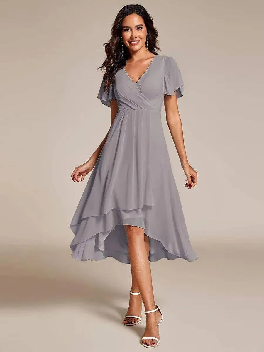 Women Wrap V-Neck Tiered Wedding Guest Midi Dress - Image 3