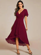 Women Wrap V-Neck Tiered Wedding Guest Midi Dress - Image 4