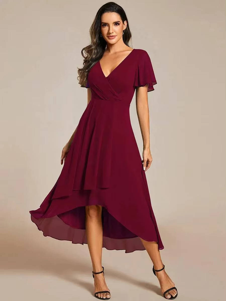 Women Wrap V-Neck Tiered Wedding Guest Midi Dress - Image 4