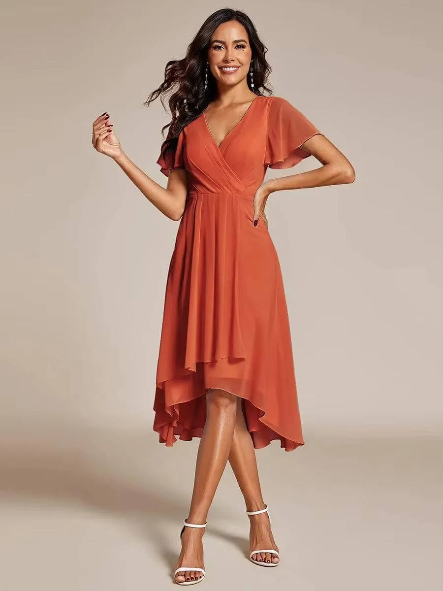 Women Wrap V-Neck Tiered Wedding Guest Midi Dress - Image 5