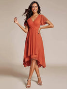 Women Wrap V-Neck Tiered Wedding Guest Midi Dress - Image 5