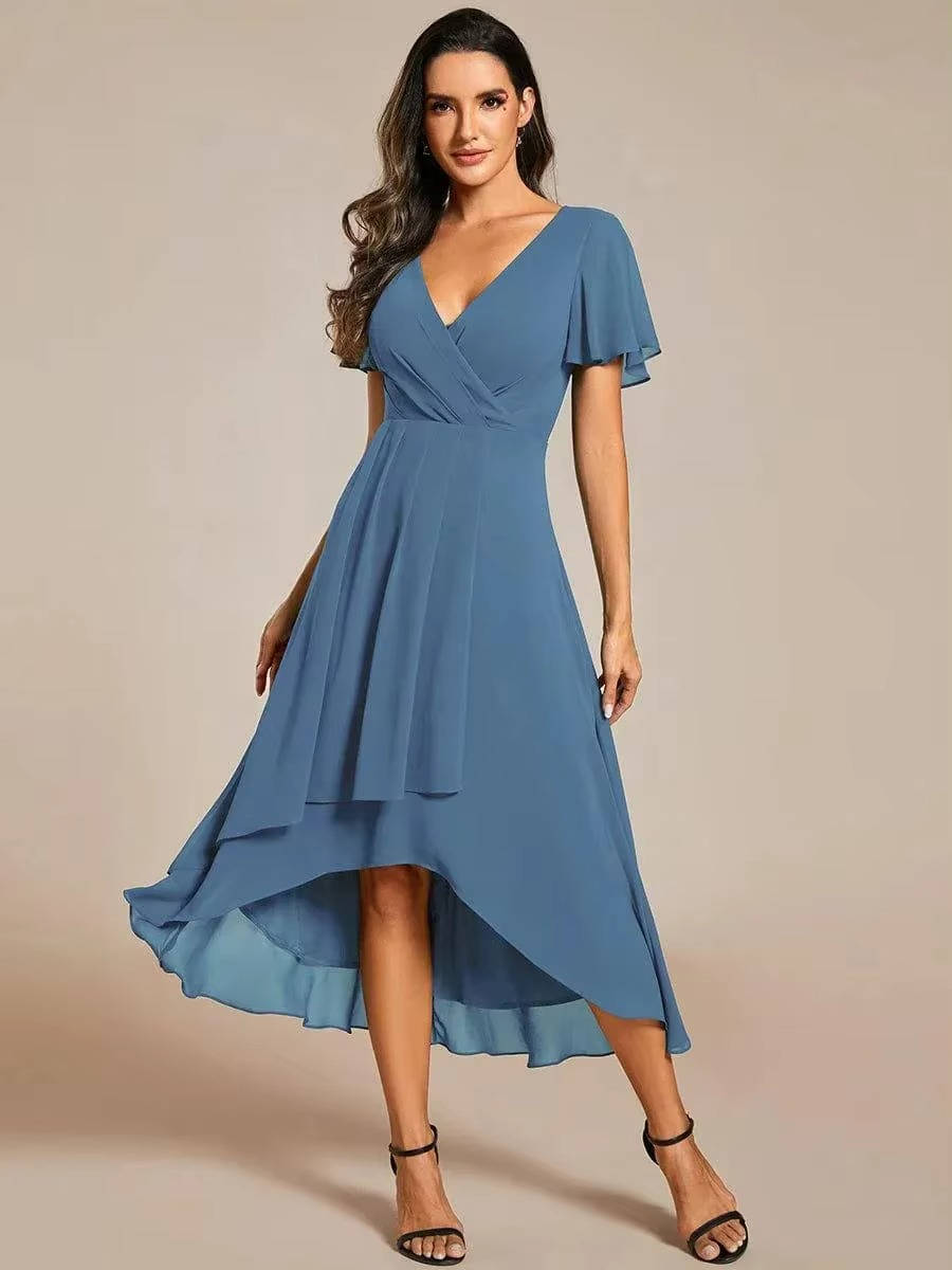 Women Wrap V-Neck Tiered Wedding Guest Midi Dress - Image 6