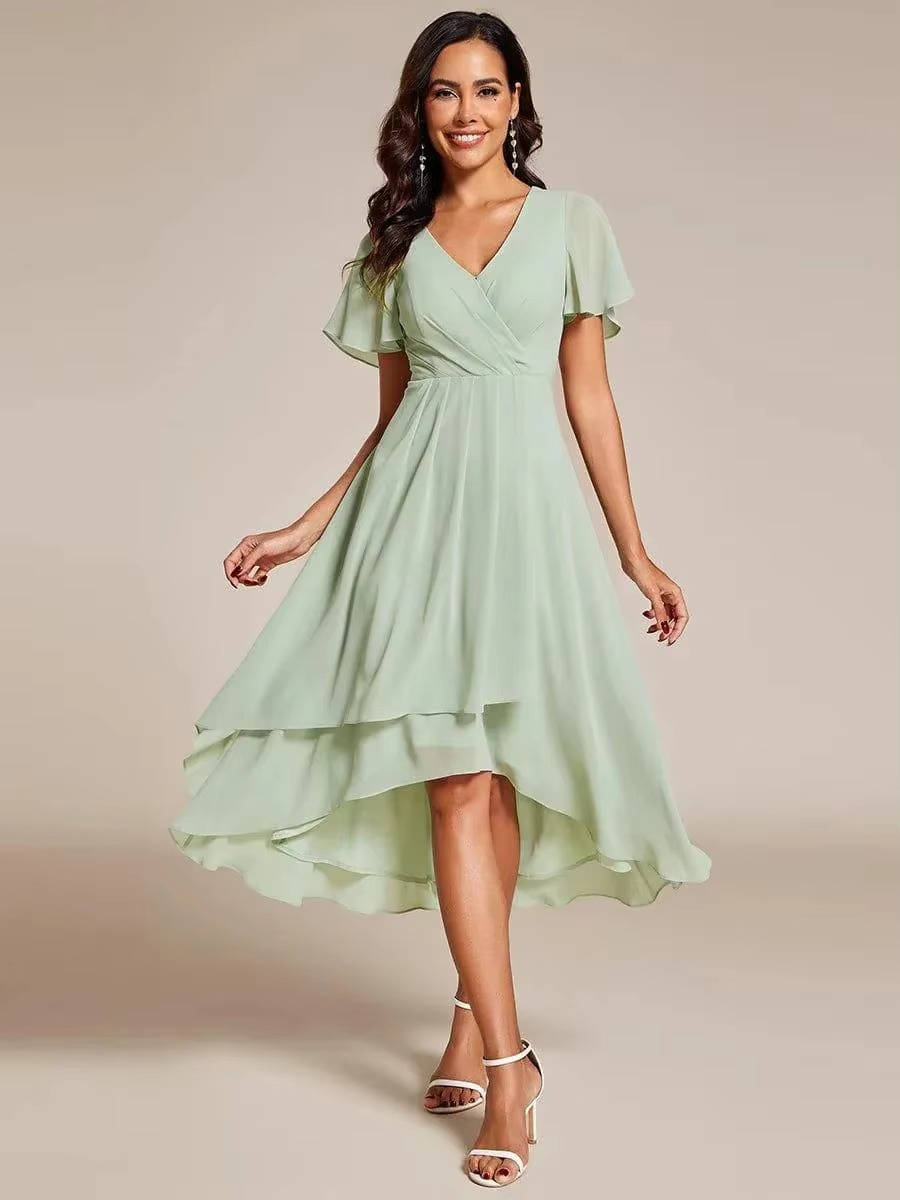 Women Wrap V-Neck Tiered Wedding Guest Midi Dress - Image 8