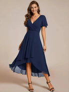 Women Wrap V-Neck Tiered Wedding Guest Midi Dress - Image 9
