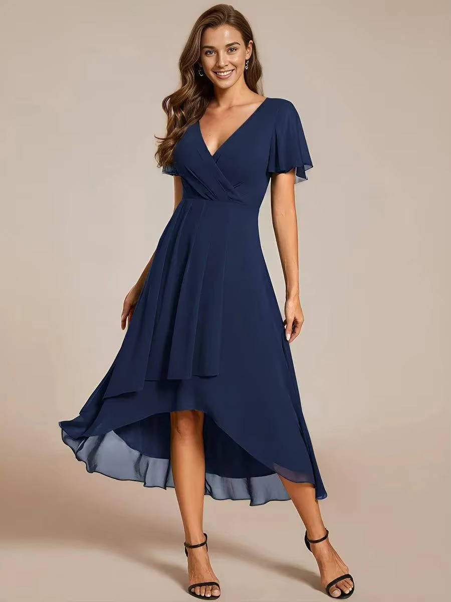 Women Wrap V-Neck Tiered Wedding Guest Midi Dress - Image 9