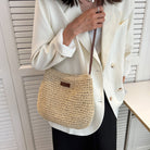 Women Straw Shoulder Bag Vegan Leather Strap - Image 8