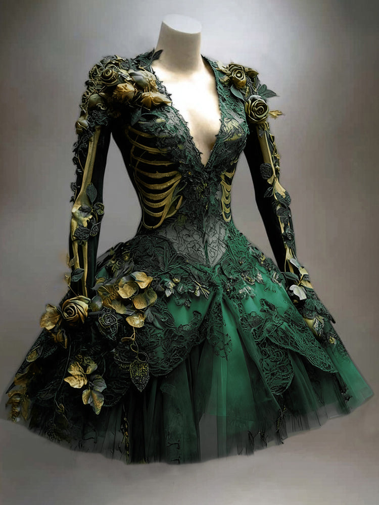 Women's Vintage Long Sleeve Mini Dress | Halloween - Image 4