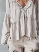 Women Ruffle Boho Blouse Long Sleeve Vintage Inspired White - Image 10