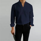 Men's Mandarin Collar Long Sleeve Shirt - Image 4