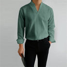 Men's Mandarin Collar Long Sleeve Shirt - Image 8