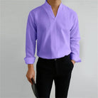 Men's Mandarin Collar Long Sleeve Shirt - Image 9