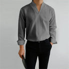 Men's Mandarin Collar Long Sleeve Shirt - Image 6