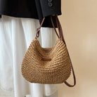 Women Straw Shoulder Bag Vegan Leather Strap - Image 13