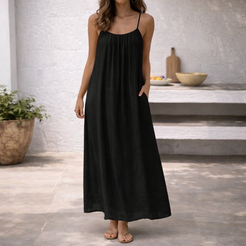 Women Linen Maxi Dress Open Back Sleeveless - Image 10