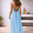 Women Linen Maxi Dress Open Back Sleeveless - Image 5