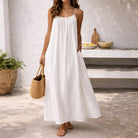 Women Linen Maxi Dress Open Back Sleeveless - Image 9