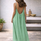 Women Linen Maxi Dress Open Back Sleeveless - Image 4