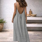 Women Linen Maxi Dress Open Back Sleeveless - Image 7