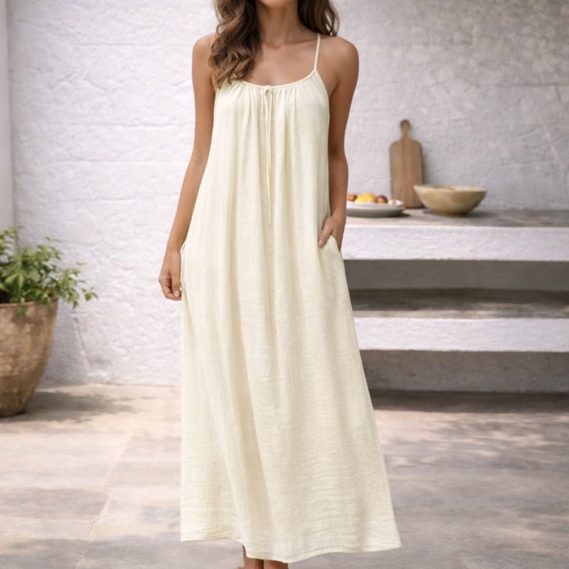 Women Linen Maxi Dress Open Back Sleeveless - Image 13