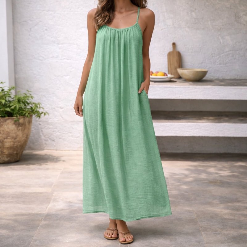 Women Linen Maxi Dress Open Back Sleeveless - Image 11