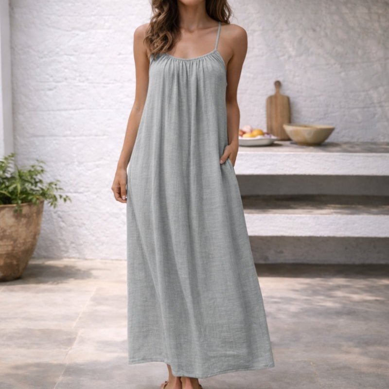 Women Linen Maxi Dress Open Back Sleeveless - Image 14