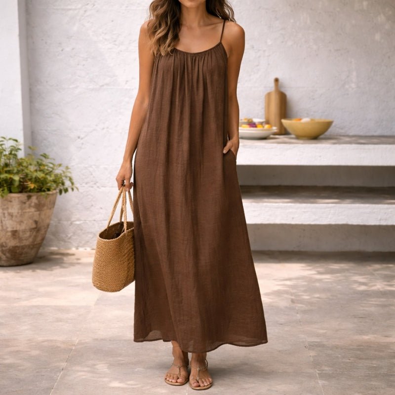 Women Linen Maxi Dress Open Back Sleeveless - Image 8
