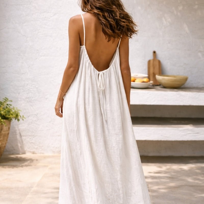 Women Linen Maxi Dress Open Back Sleeveless - Image 2