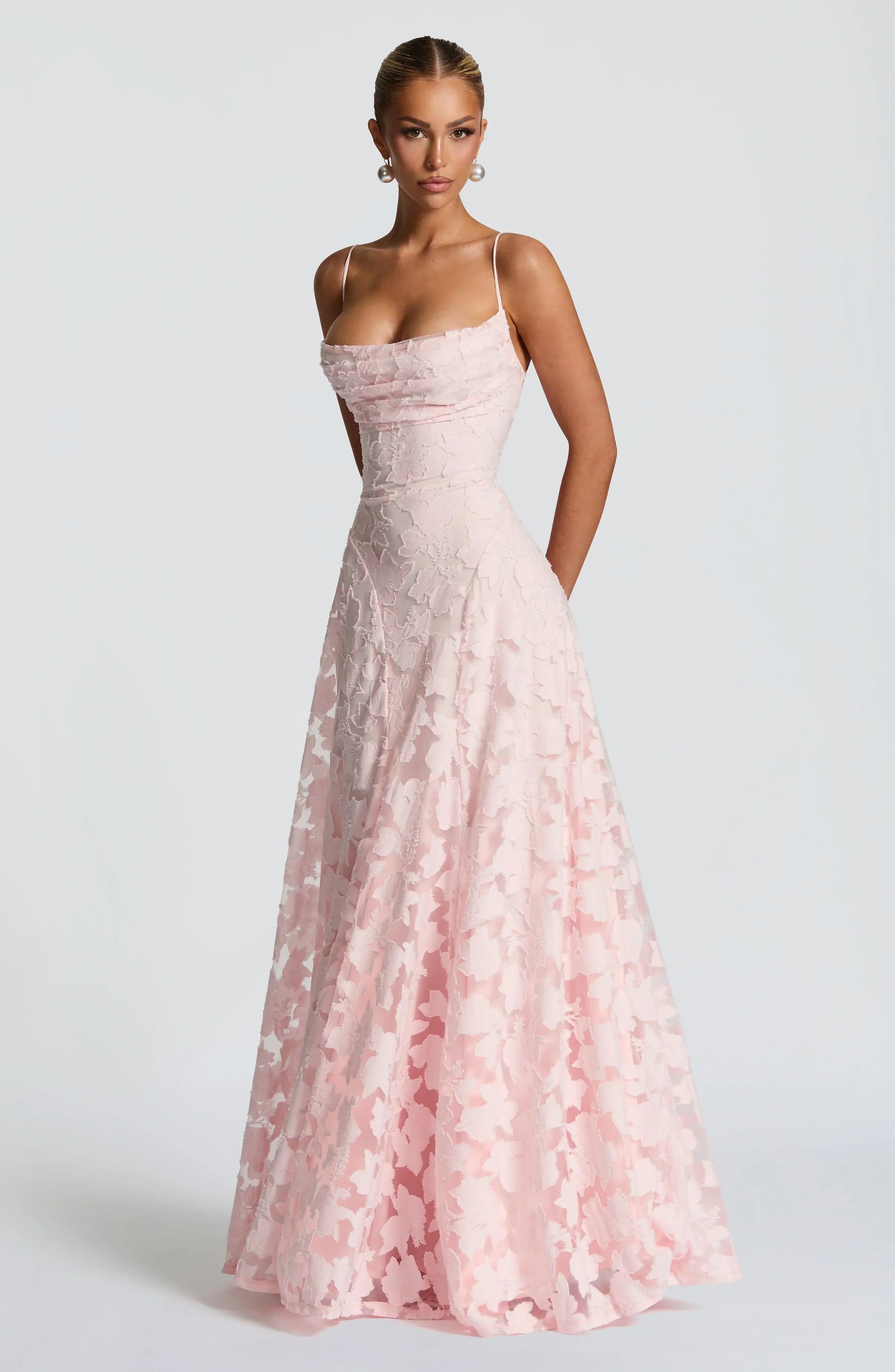 Women Floral Lace Cowl Neck Maxi Dress - Image 15