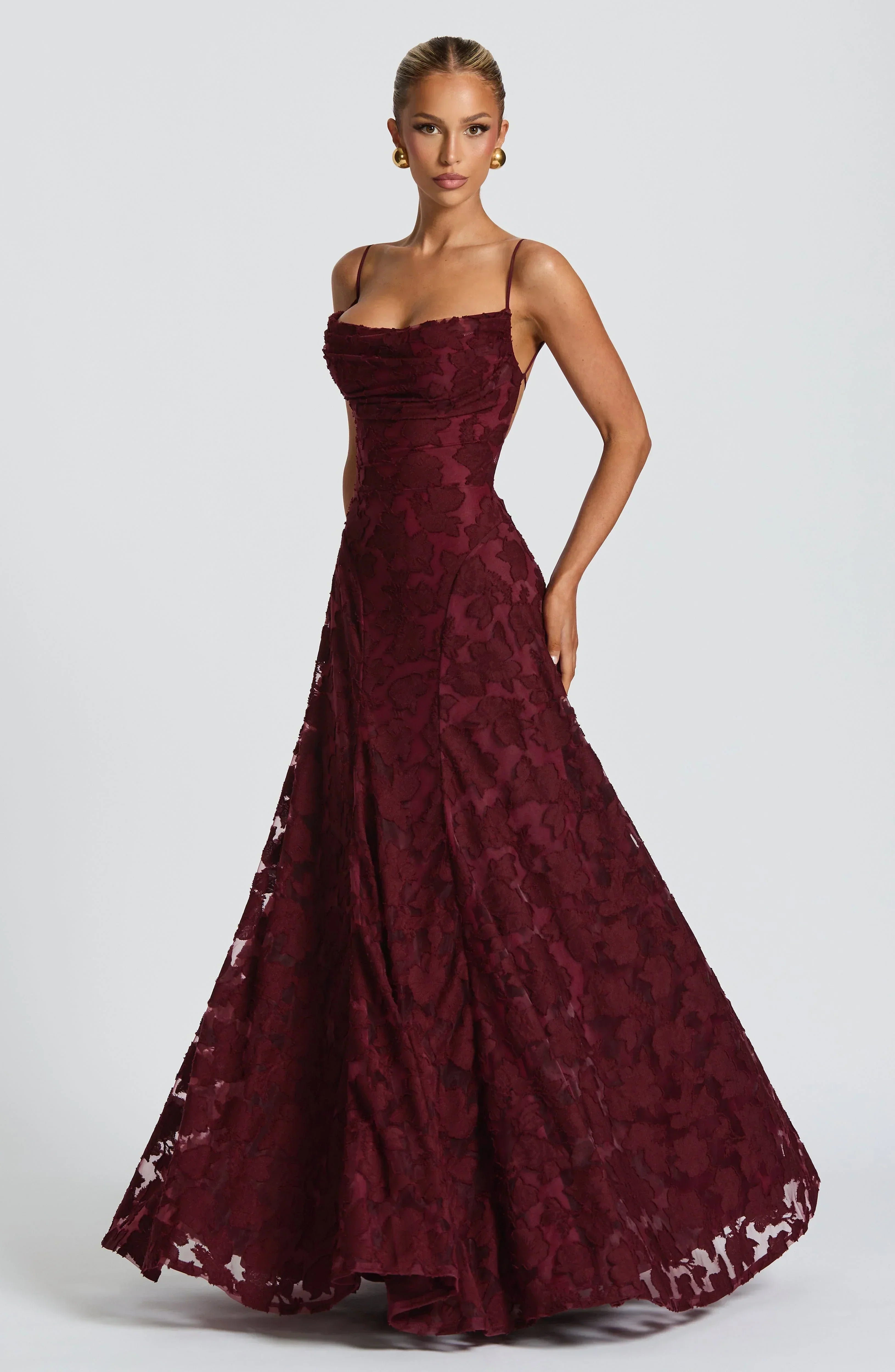 Women Floral Lace Cowl Neck Maxi Dress - Image 3