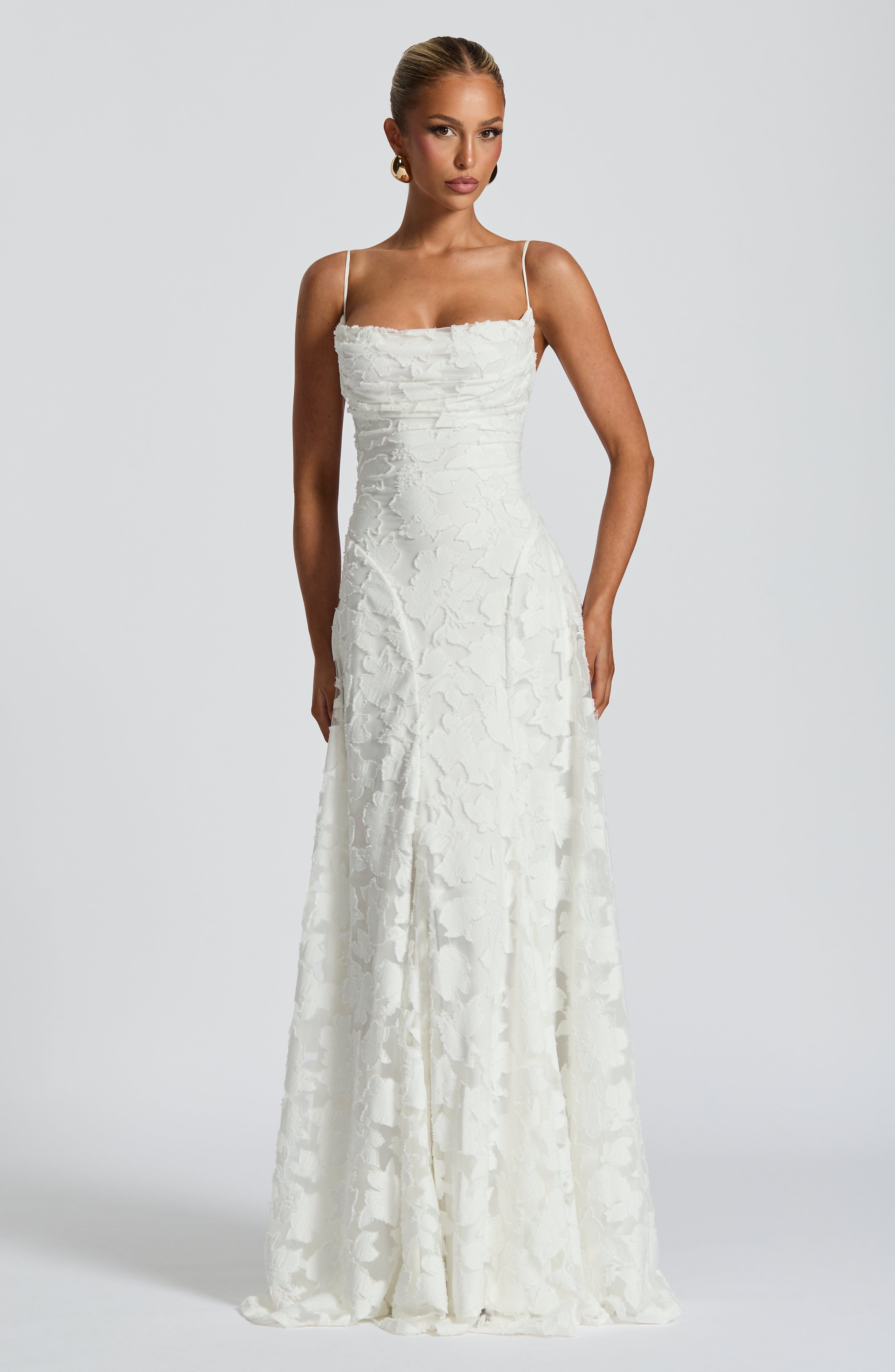 Women Floral Lace Cowl Neck Maxi Dress - Image 9