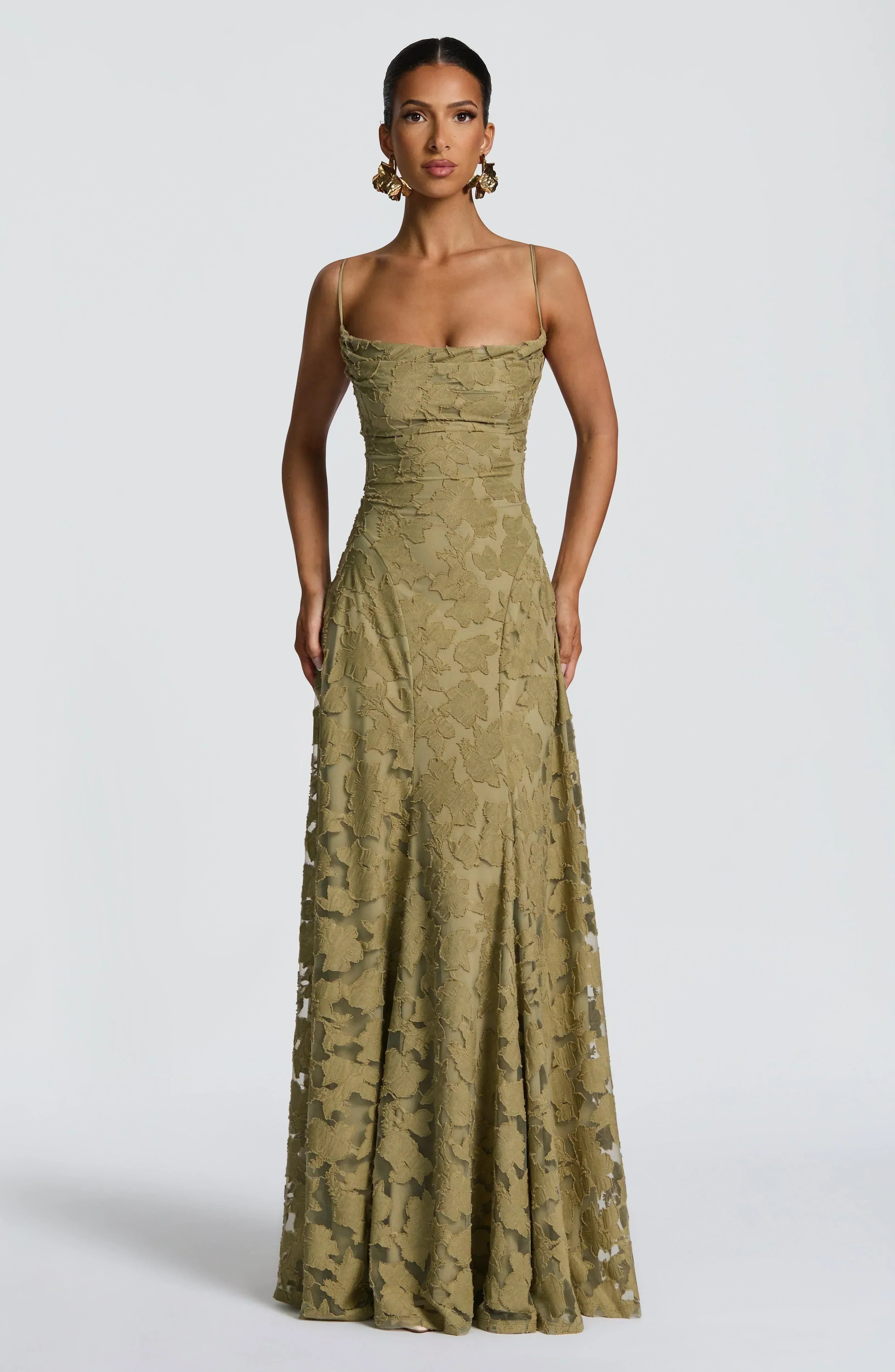 Women Floral Lace Cowl Neck Maxi Dress - Image 5